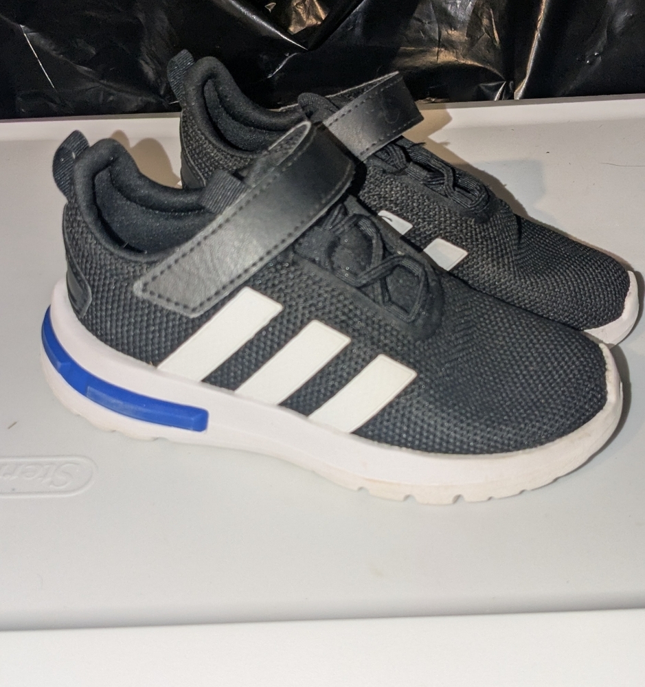 Adidas Kids Black and White Sneakers with Blue Accent Toddler size 10